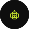 Green camera icon on black circular background.