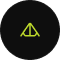 Yellow geometric symbol on black circular background.