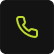 Neon green phone icon on black background.